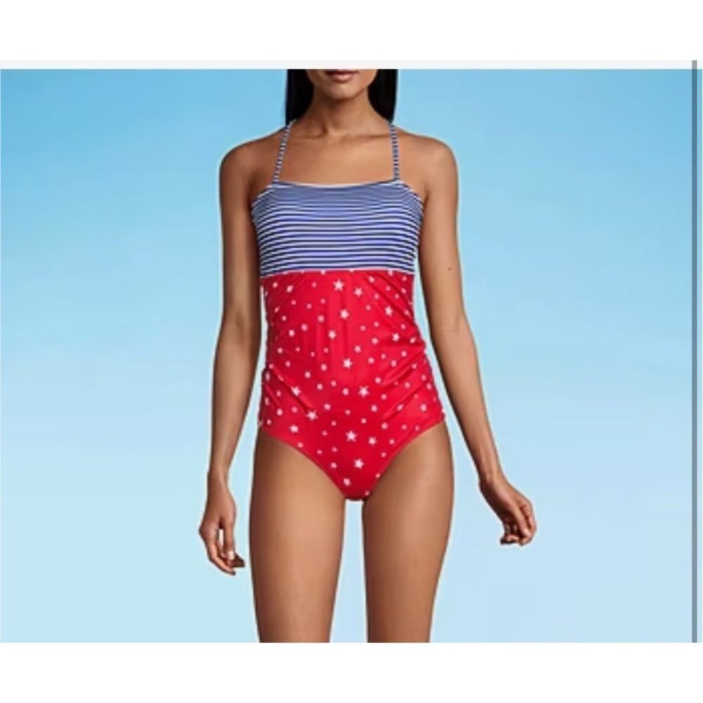 Outdoor Oasis Stars and Stripes One-Piece Swimsuit Women Large Patriotic NEW